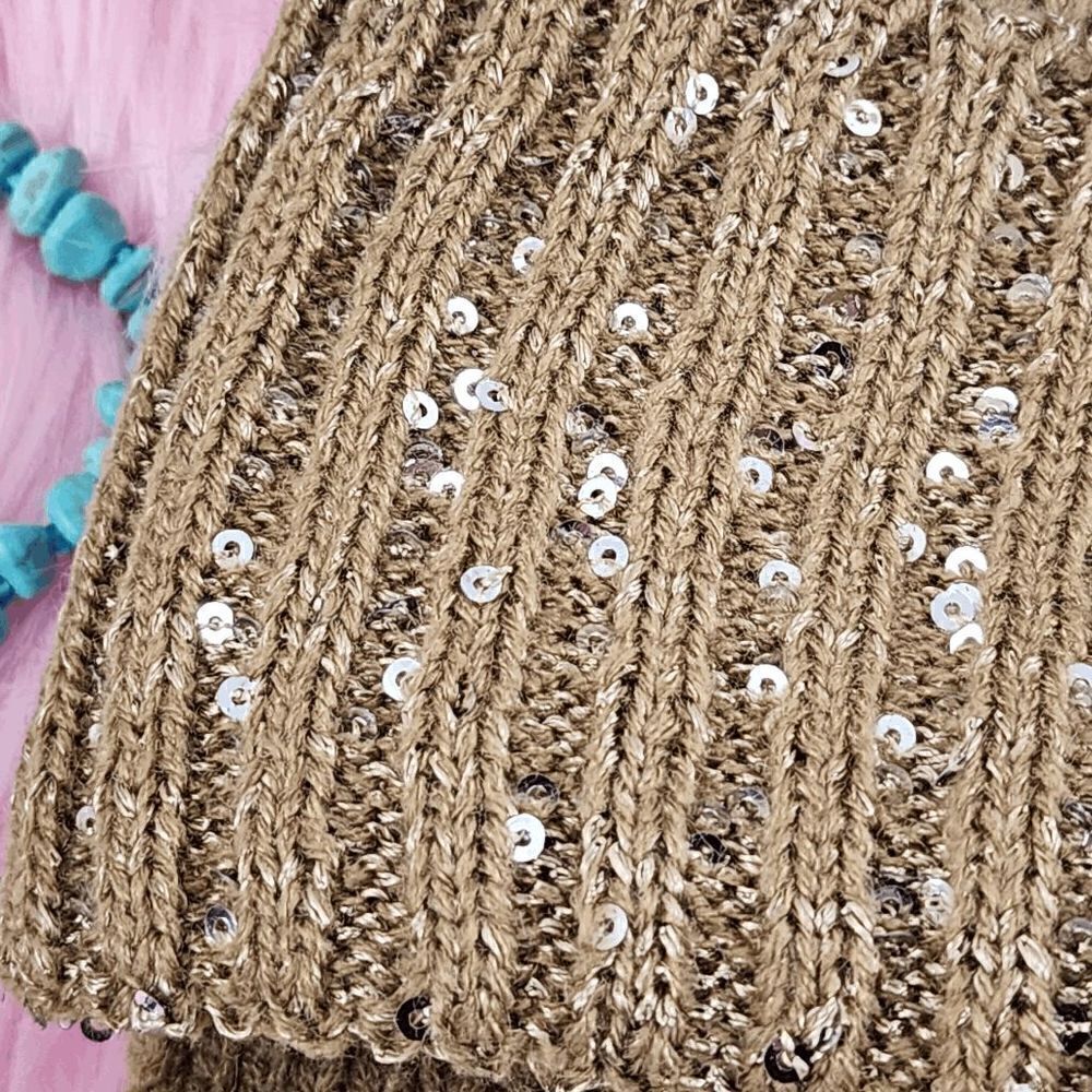 NWT {Michel Kors} Scarf and Hat Set Brown and Sequin NWT - Picture 2 of 5